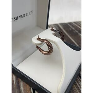 Women's Small Hoop Earrings Copper Colored Silver Plated Filagree